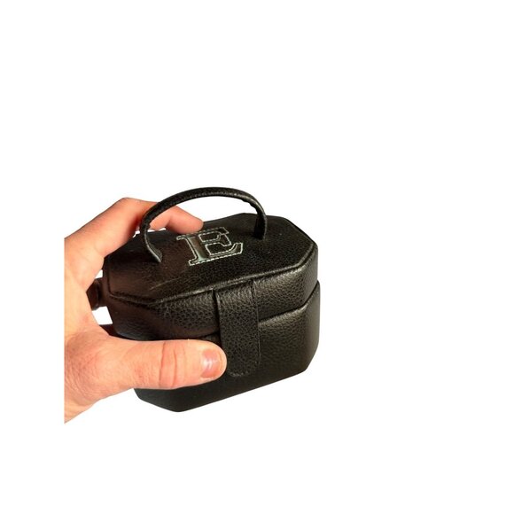 Black Faux Leather Jewelry Box With Mirror & Initial E Monogram - Travel Size 5" - Picture 8 of 9